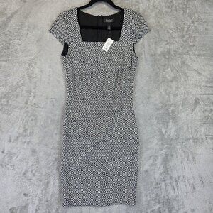 White House Black Market Dress Womens 6 Black Ecru Instantly Slimming Sheath